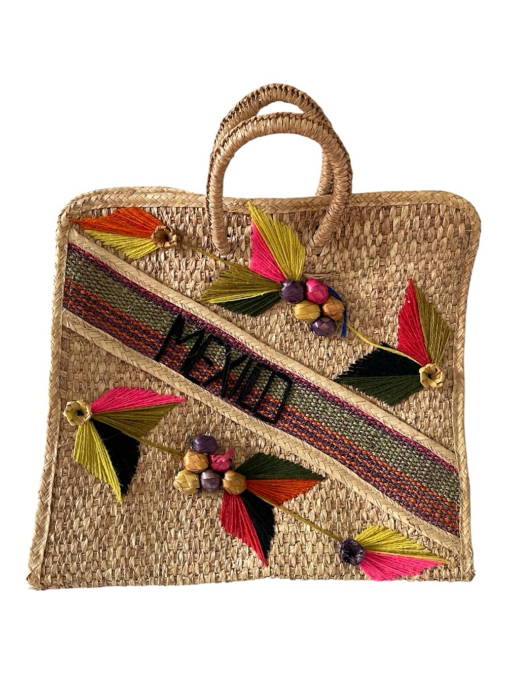 XL Vintage Mexico Woven Straw Tote Beach Bag